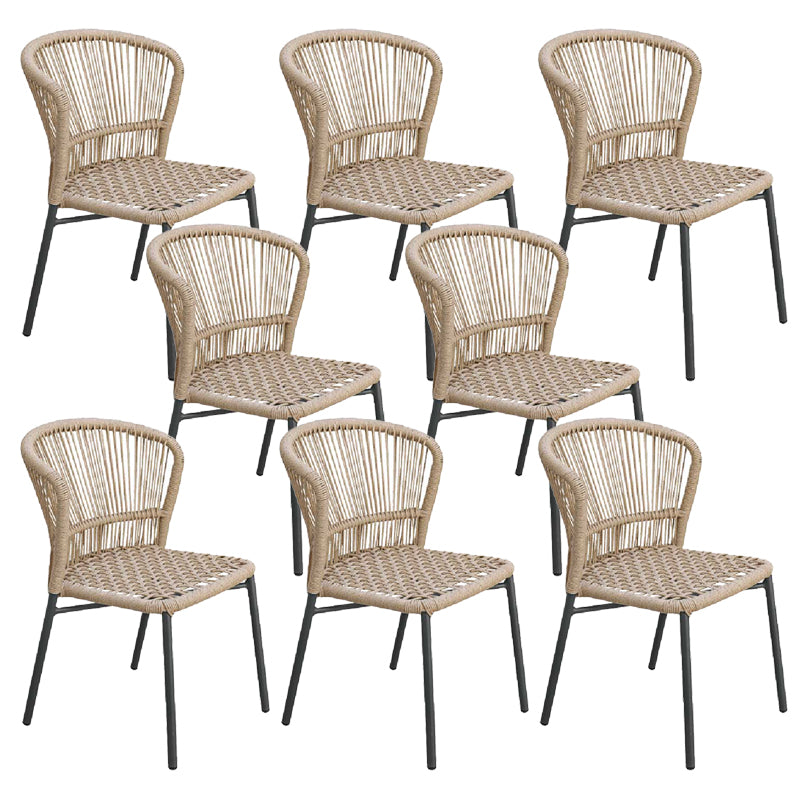Tropical Patio Dining Side Chair Metal With Arm with Cushion Outdoor Bistro Chairs