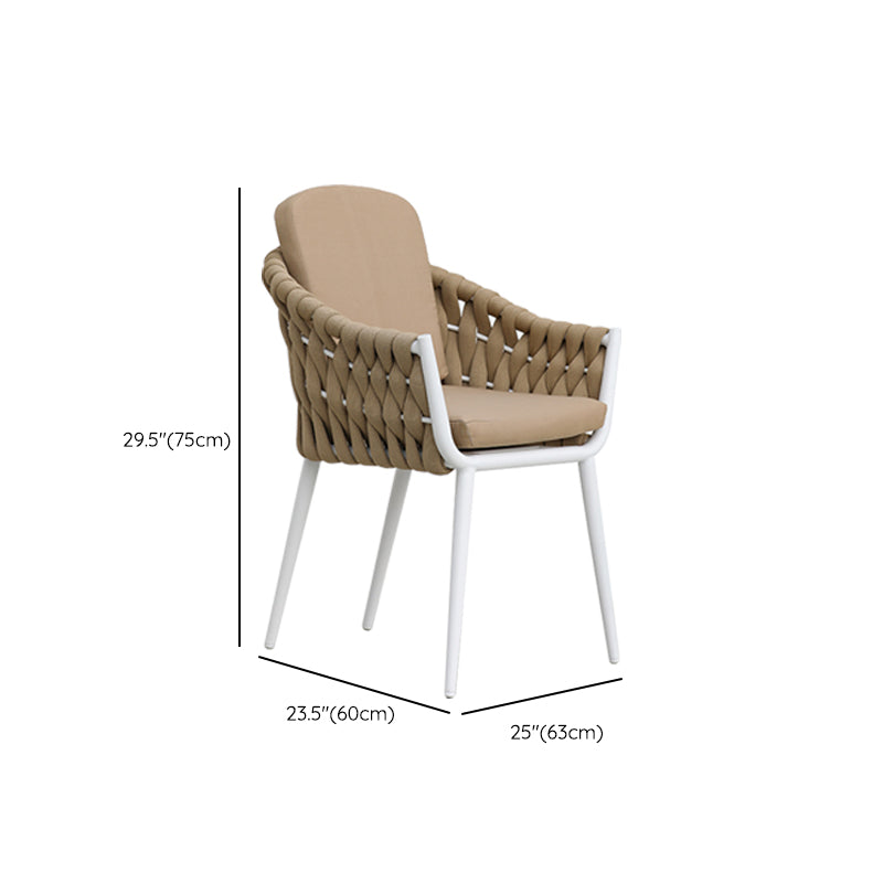 Tropical Patio Dining Side Chair Metal With Arm with Cushion Outdoor Bistro Chairs