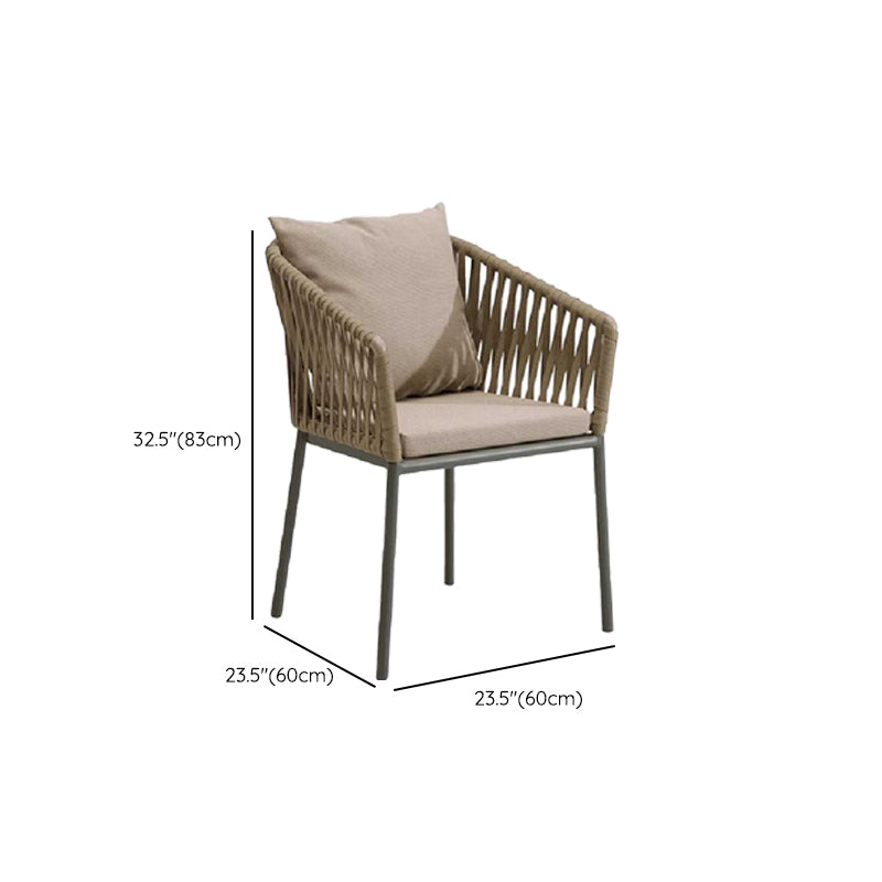 Tropical Patio Dining Side Chair Metal With Arm with Cushion Outdoor Bistro Chairs