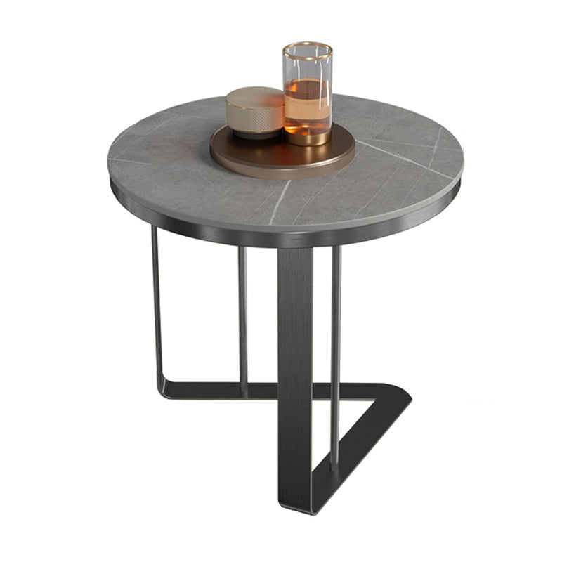 Glam Metal C-shape Side Table Round Stone Top Sofa Side End Table
