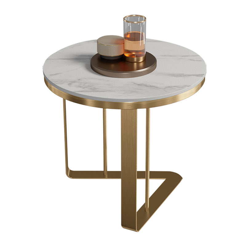 Glam Metal C-shape Side Table Round Stone Top Sofa Side End Table