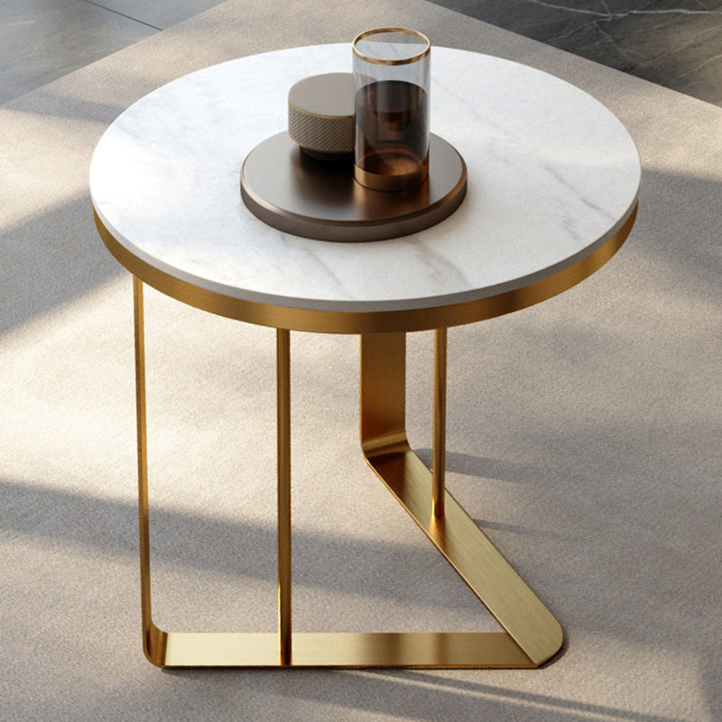 Glam Metal C-shape Side Table Round Stone Top Sofa Side End Table