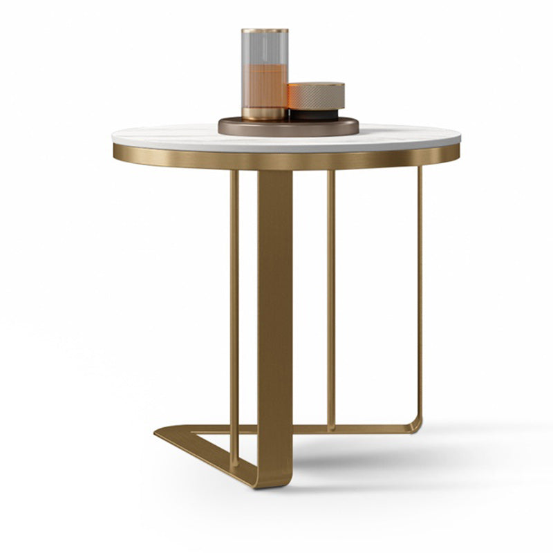 Glam Metal C-shape Side Table Round Stone Top Sofa Side End Table