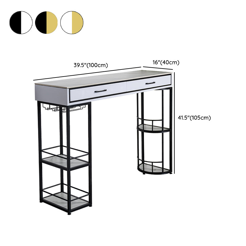 Glam Style Stone Bar Table Set 1/2/3 Pcs Rectangular Pub Set for Indoor