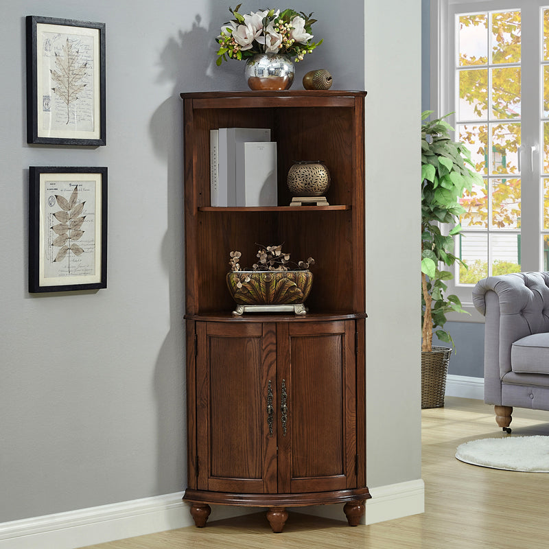 Mid-century Modern 1- Door Wood Cabinet in Brown Corner Cabinet with Shelf