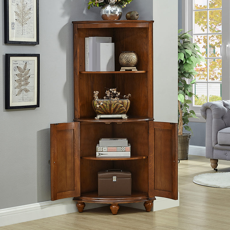 Mid-century Modern 1- Door Wood Cabinet in Brown Corner Cabinet with Shelf