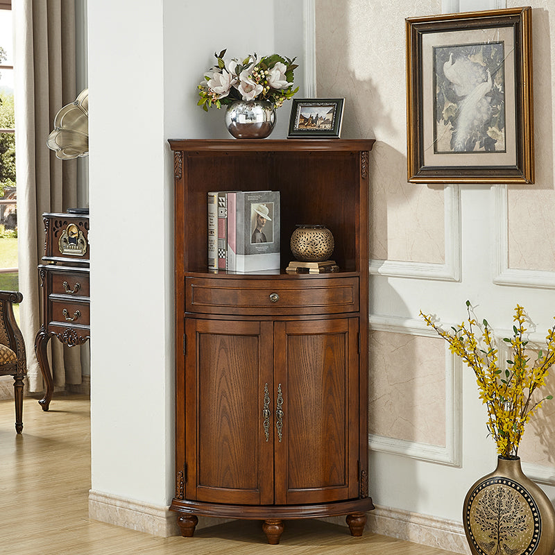 Mid-century Modern 1- Door Wood Cabinet in Brown Corner Cabinet with Shelf