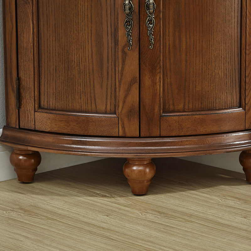 Mid-century Modern 1- Door Wood Cabinet in Brown Corner Cabinet with Shelf