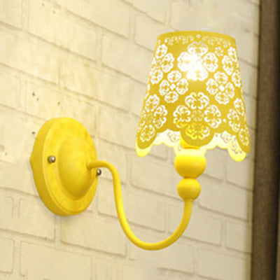 Macaron Candy Colored Wall Sconce Etched Empire Shade 1 Light Iron Sconce Light for Baby Room