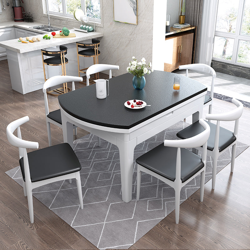 Modern Stone Scalable Dining Table Rubber Wood Legs for Dining Room