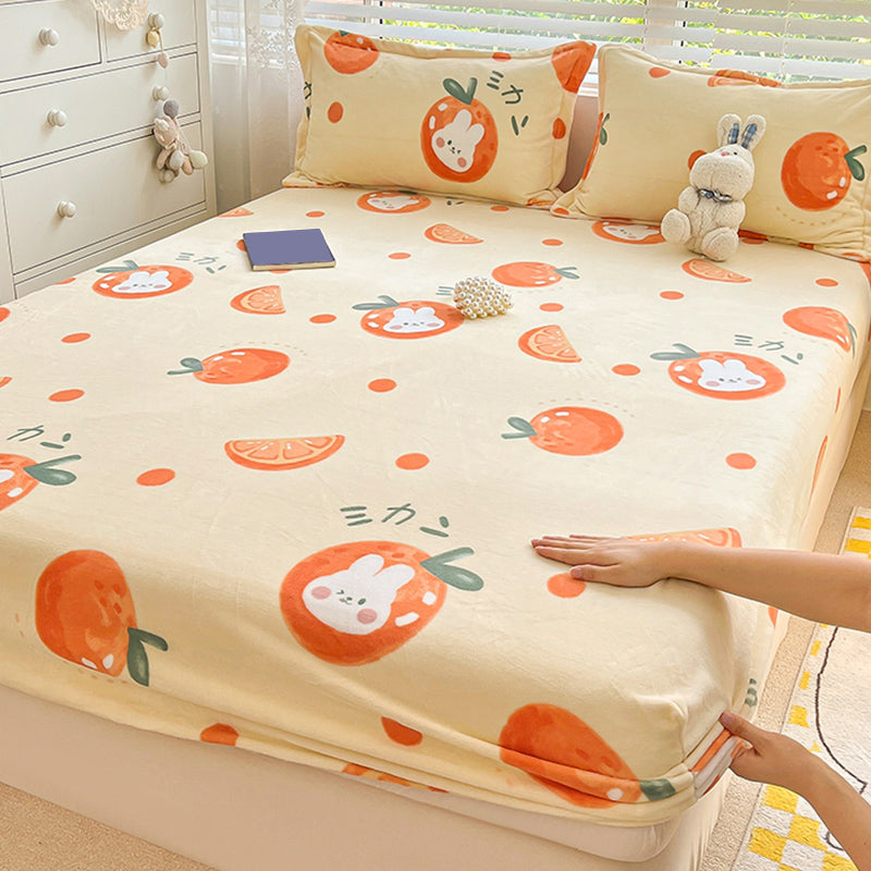 Flannel Bed Sheet Set Modern Animal Print Fitted Sheet for Bedroom