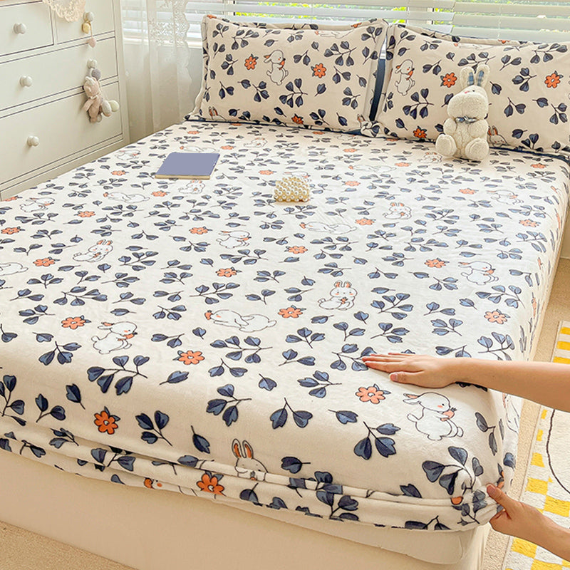 Flannel Bed Sheet Set Modern Animal Print Fitted Sheet for Bedroom