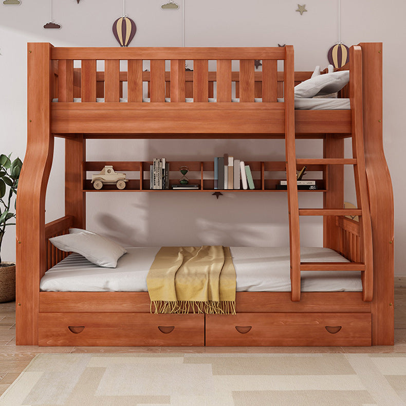 Mid-Century Modern Kids Bed Storage Solid Wood Bunk Bed with Guardrail