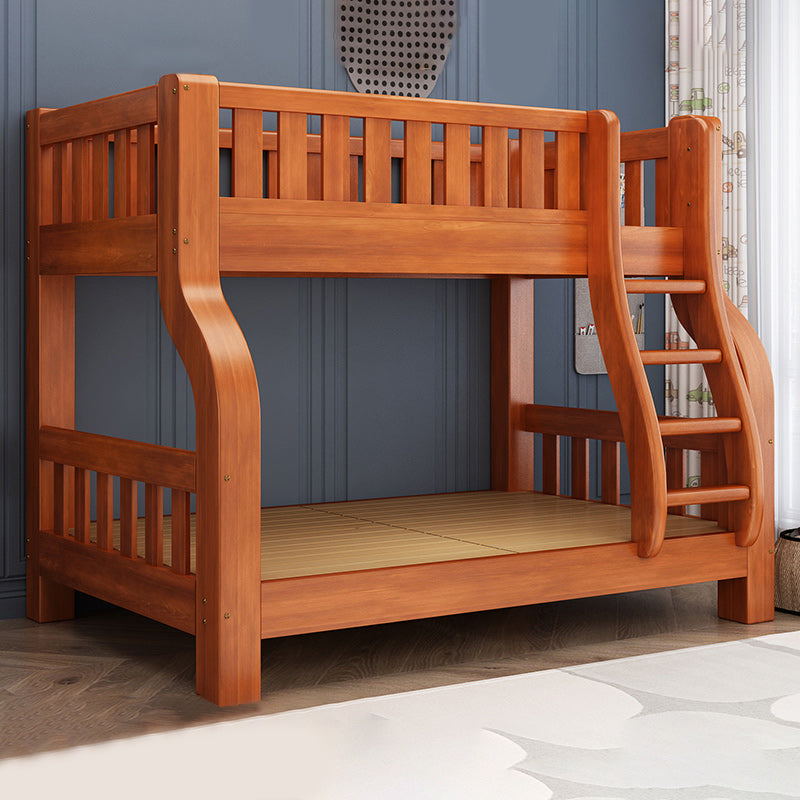 Mid-Century Modern Kids Bed Storage Solid Wood Bunk Bed with Guardrail