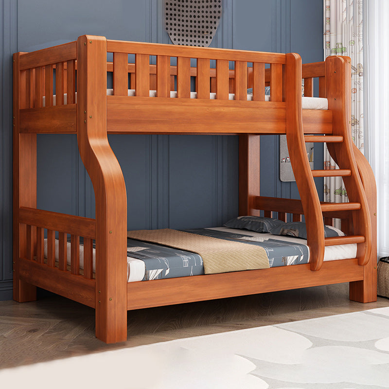 Mid-Century Modern Kids Bed Storage Solid Wood Bunk Bed with Guardrail