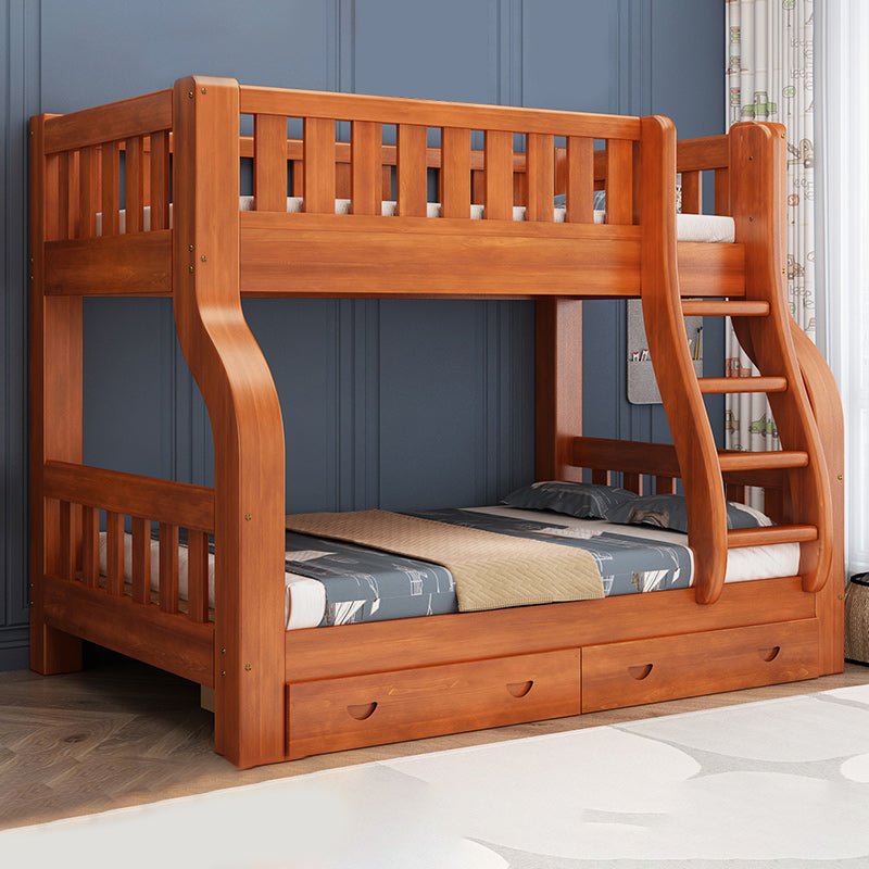 Mid-Century Modern Kids Bed Storage Solid Wood Bunk Bed with Guardrail