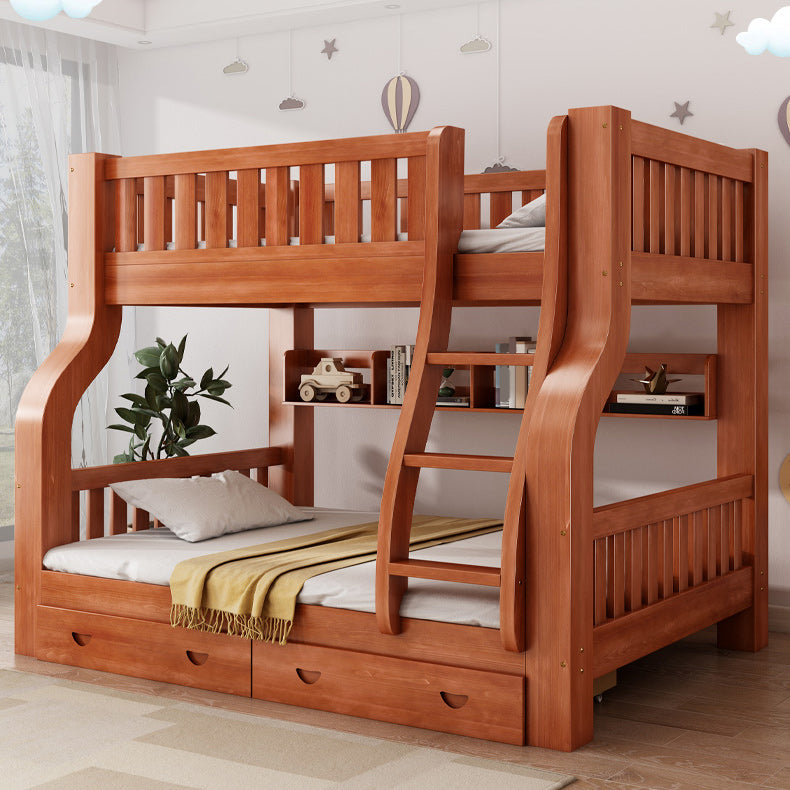 Mid-Century Modern Kids Bed Storage Solid Wood Bunk Bed with Guardrail