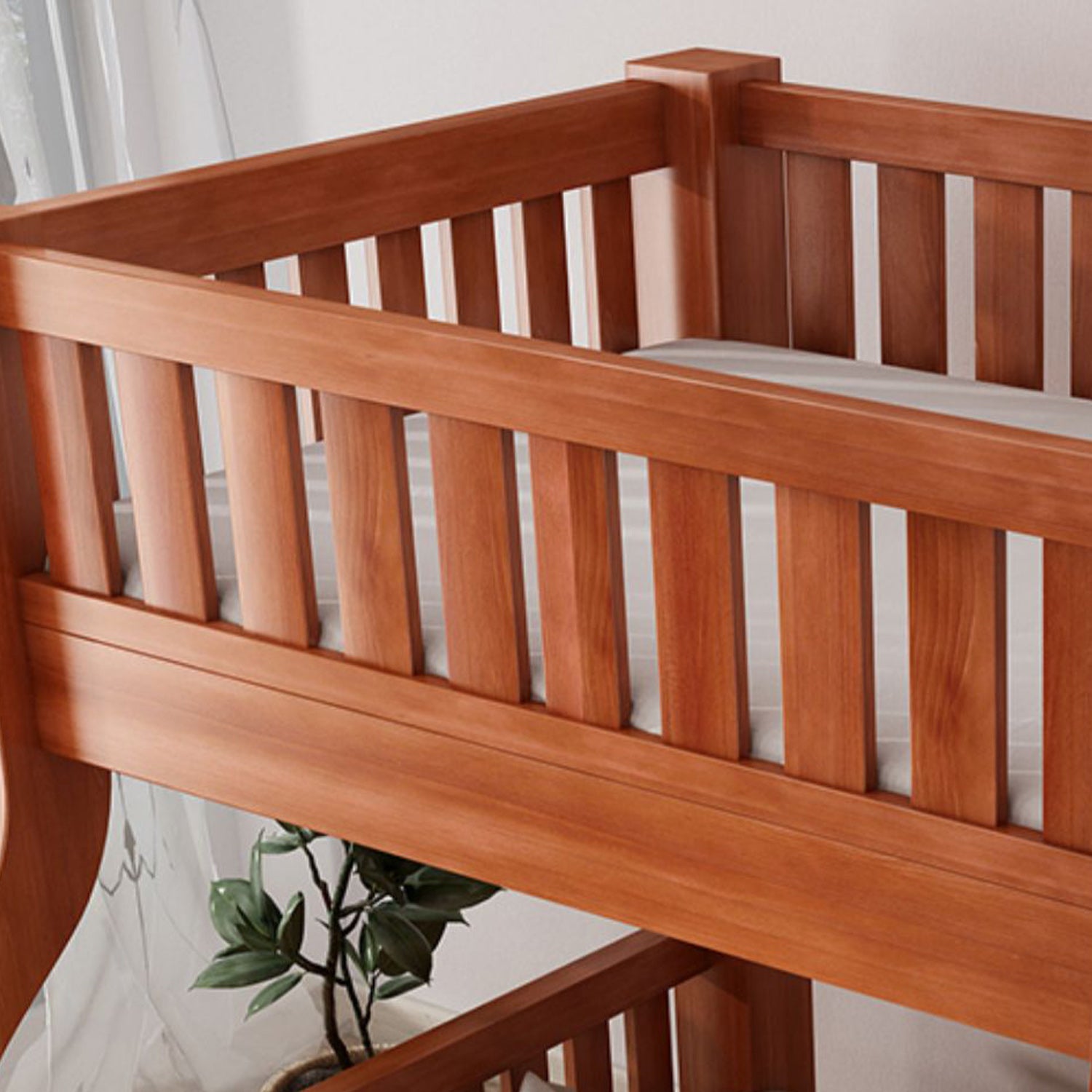 Mid-Century Modern Kids Bed Storage Solid Wood Bunk Bed with Guardrail