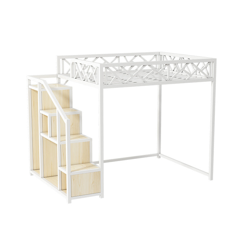 Metal Loft Bed with Staircase Scandinavian Kids Bed with Shelves
