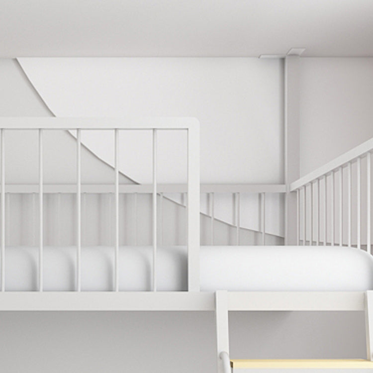 Metal Loft Bed Scandinavian White/Black Kids Bed with Built-In Ladder and Guardrail