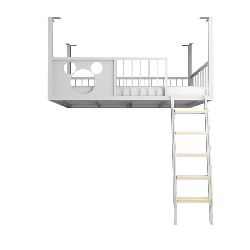 Metal Loft Bed Scandinavian White/Black Kids Bed with Built-In Ladder and Guardrail
