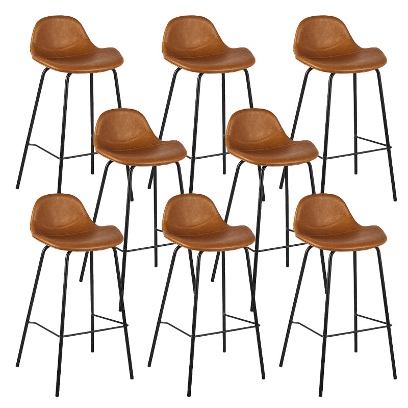 Modern Faux Leather Counter Stool Low Back Barstool with Metal Legs
