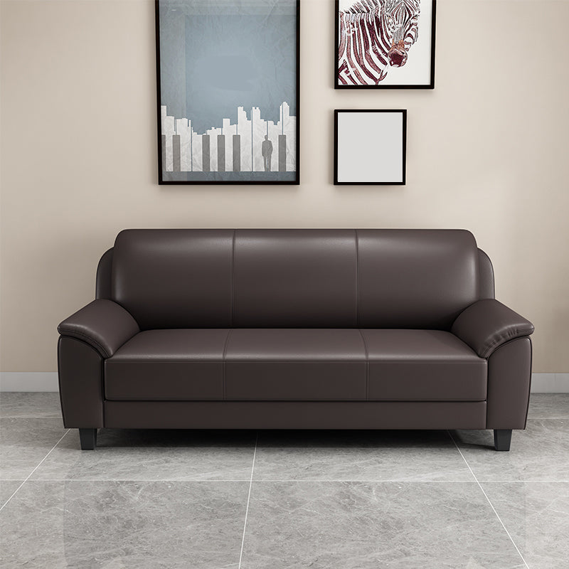 Contemporary Faux Leather Sofa Wood Frame Pillow Top Arm Sofa
