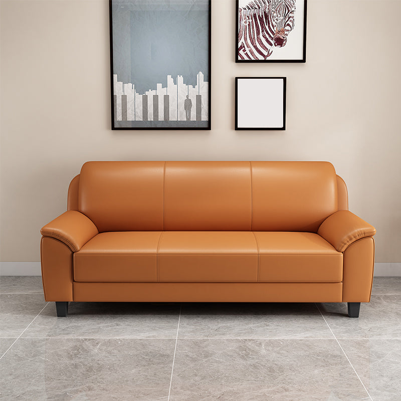 Contemporary Faux Leather Sofa Wood Frame Pillow Top Arm Sofa