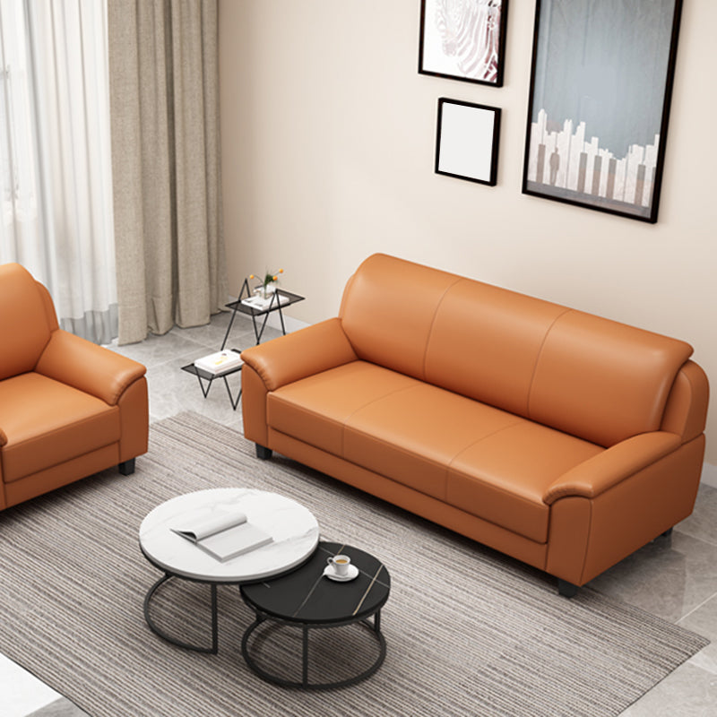 Contemporary Faux Leather Sofa Wood Frame Pillow Top Arm Sofa