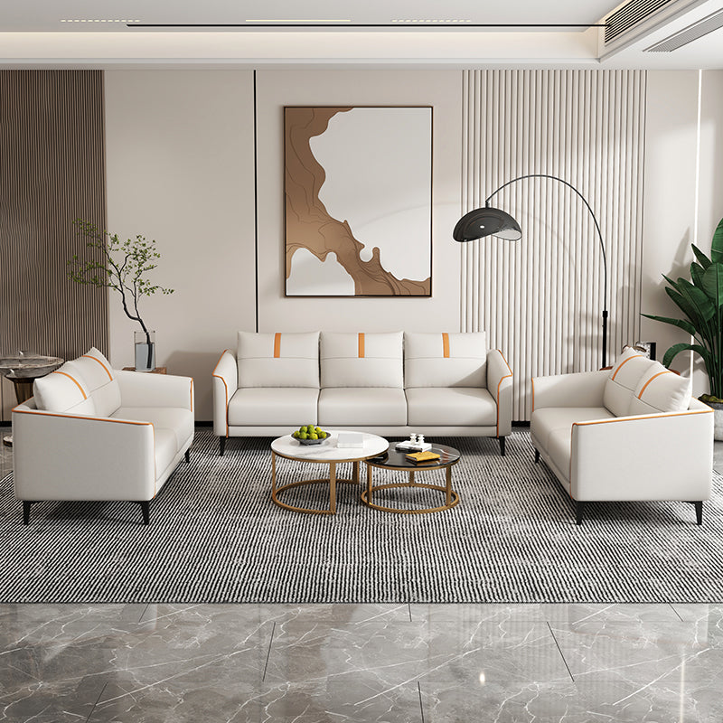 31.49" H Pillow Back Sofa Square Arm Faux Leather Convertible Sofa