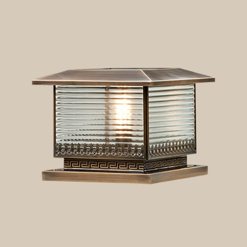 Modern Solar Energy Pillar Lamp Bronze Square Outdoor Light for Garden