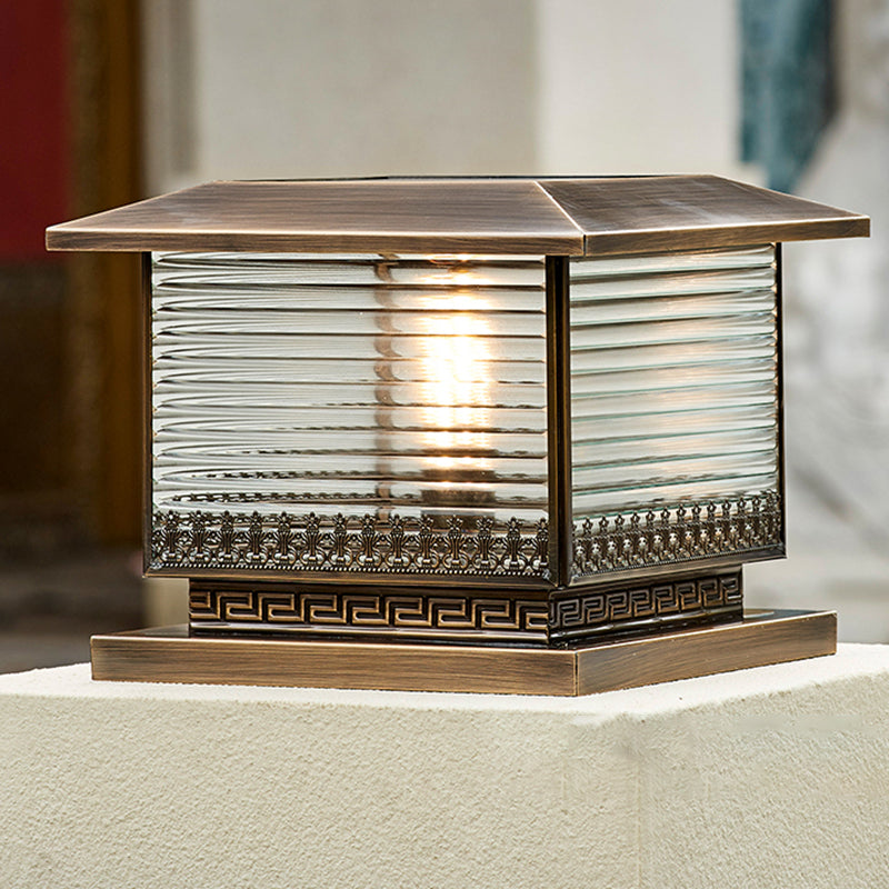 Modern Solar Energy Pillar Lamp Bronze Square Outdoor Light for Garden
