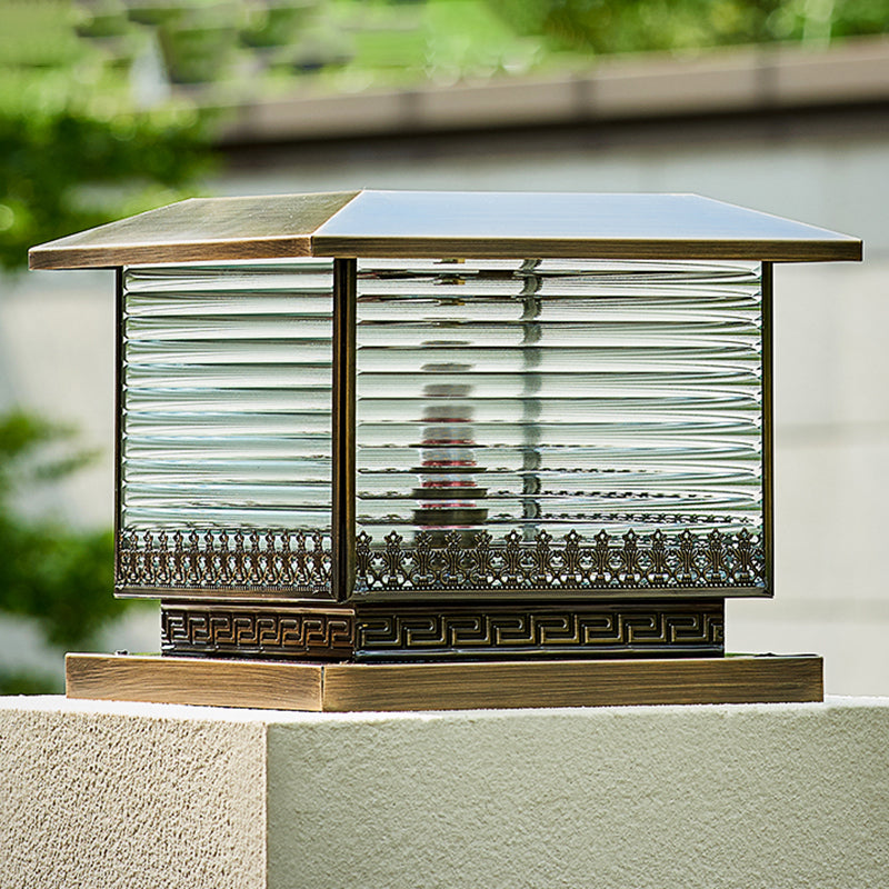 Modern Solar Energy Pillar Lamp Bronze Square Outdoor Light for Garden