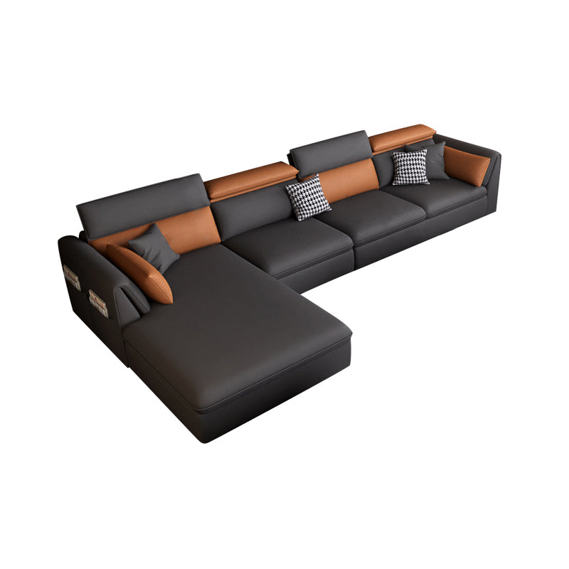 Modern Pillowed Back Cushions Sectional Grey Pillow Top Arm Chesterfield Sectional