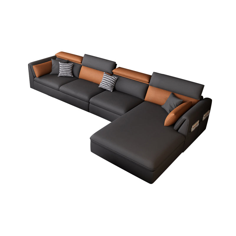 Modern Pillowed Back Cushions Sectional Grey Pillow Top Arm Chesterfield Sectional