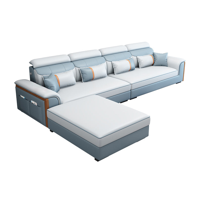 Modern Contemporary Pillow Top Arm Sectional, Faux Leather Sectional Sofa