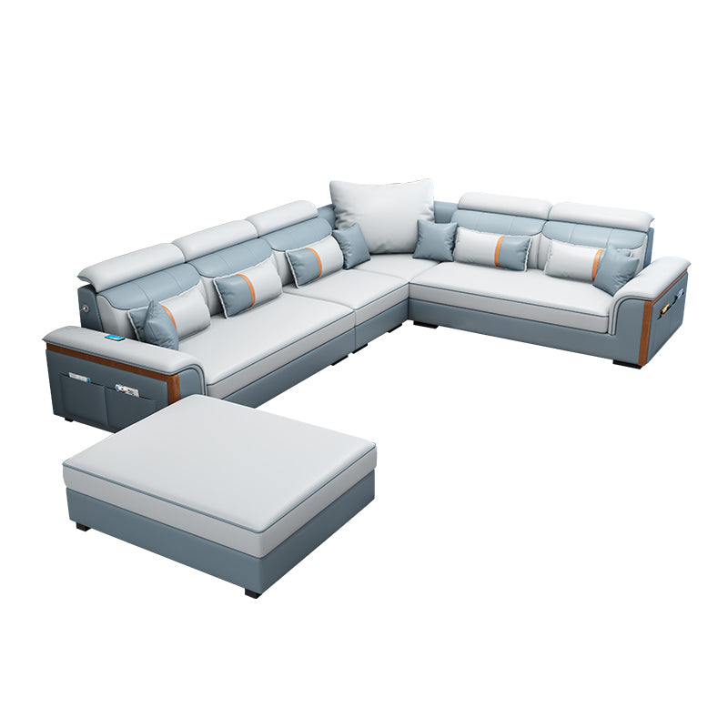 Modern Contemporary Pillow Top Arm Sectional, Faux Leather Sectional Sofa