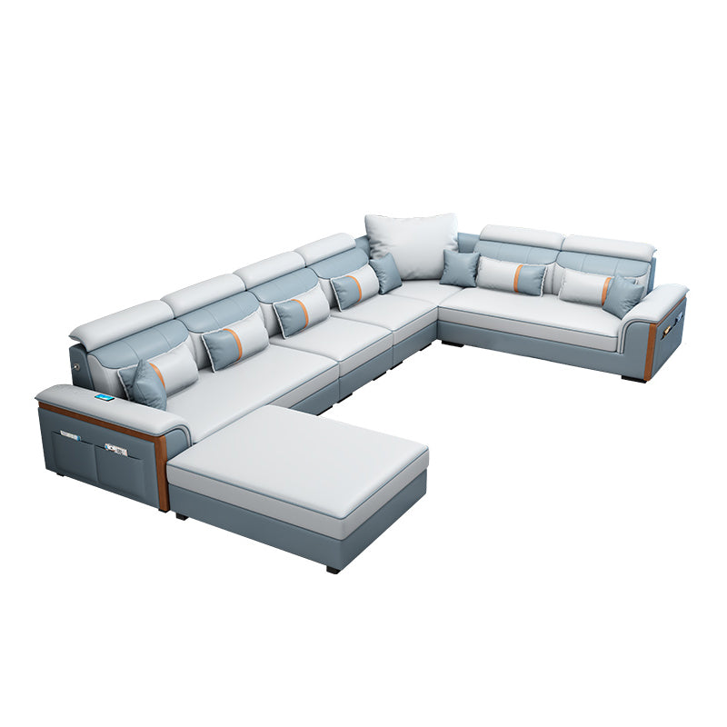 Modern Contemporary Pillow Top Arm Sectional, Faux Leather Sectional Sofa