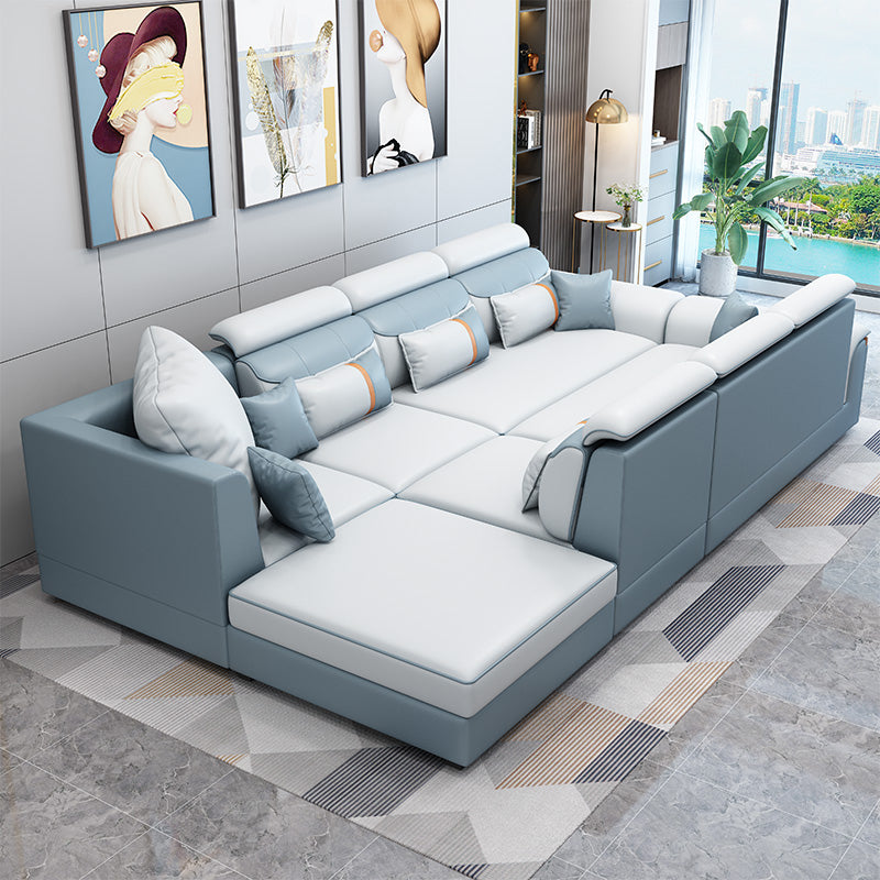 Modern Contemporary Pillow Top Arm Sectional, Faux Leather Sectional Sofa