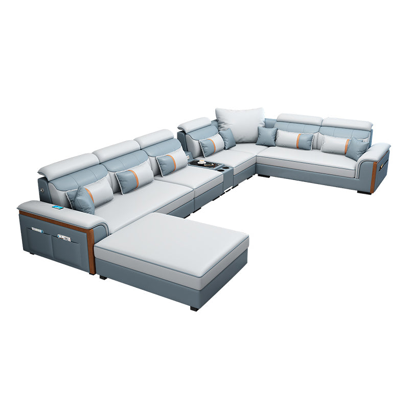 Modern Contemporary Pillow Top Arm Sectional, Faux Leather Sectional Sofa