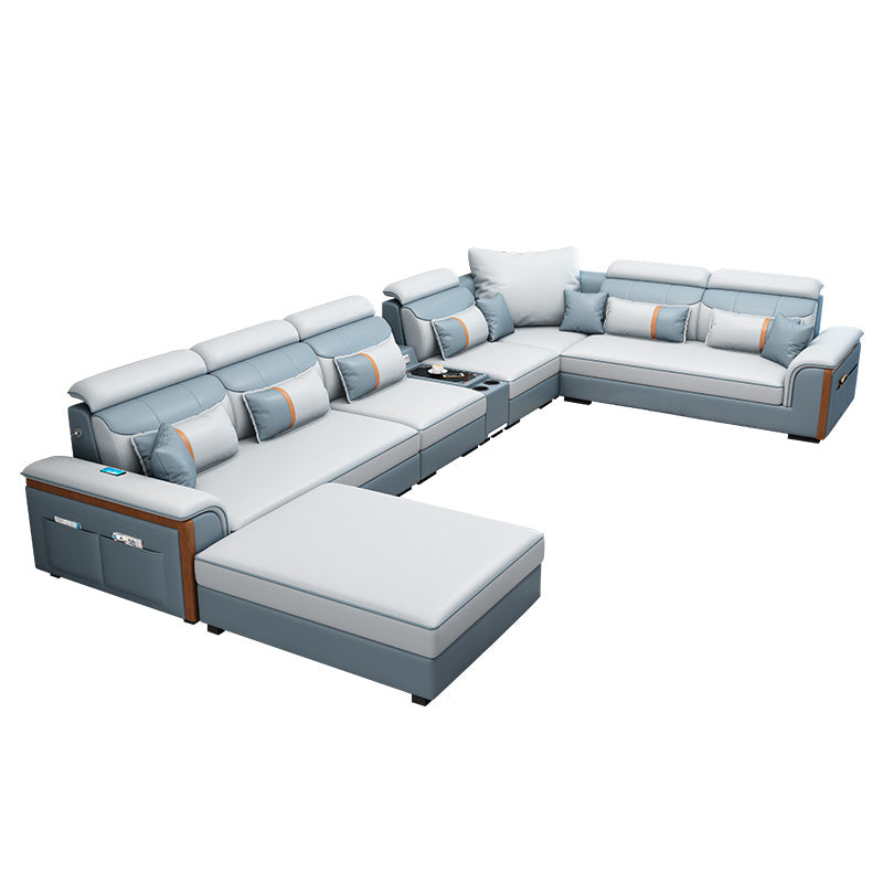 Modern Contemporary Pillow Top Arm Sectional, Faux Leather Sectional Sofa