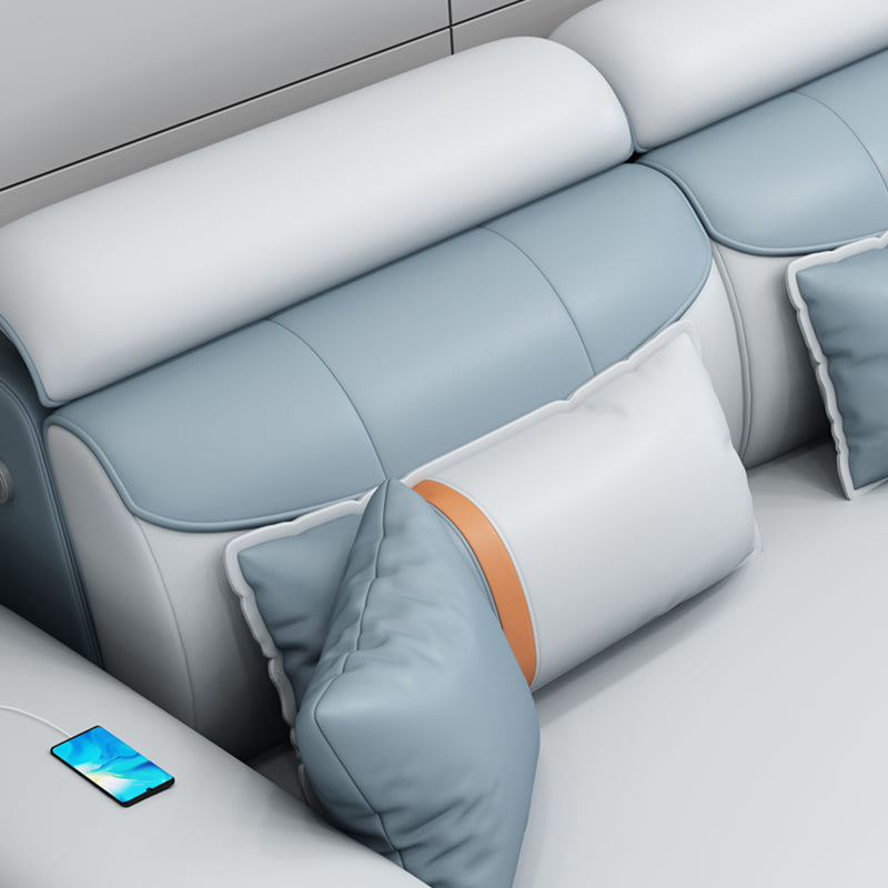 Modern Contemporary Pillow Top Arm Sectional, Faux Leather Sectional Sofa