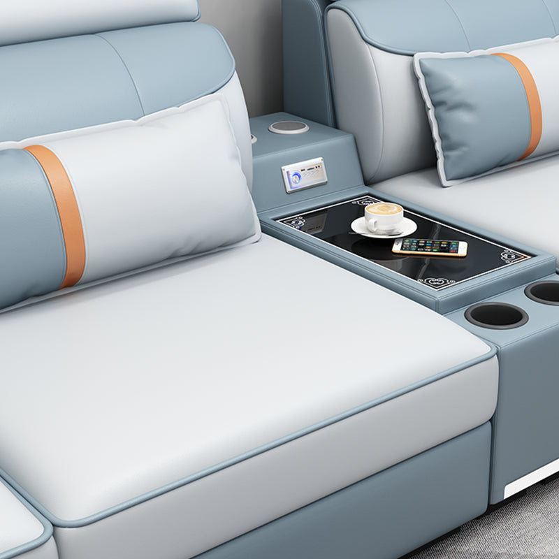 Modern Contemporary Pillow Top Arm Sectional, Faux Leather Sectional Sofa