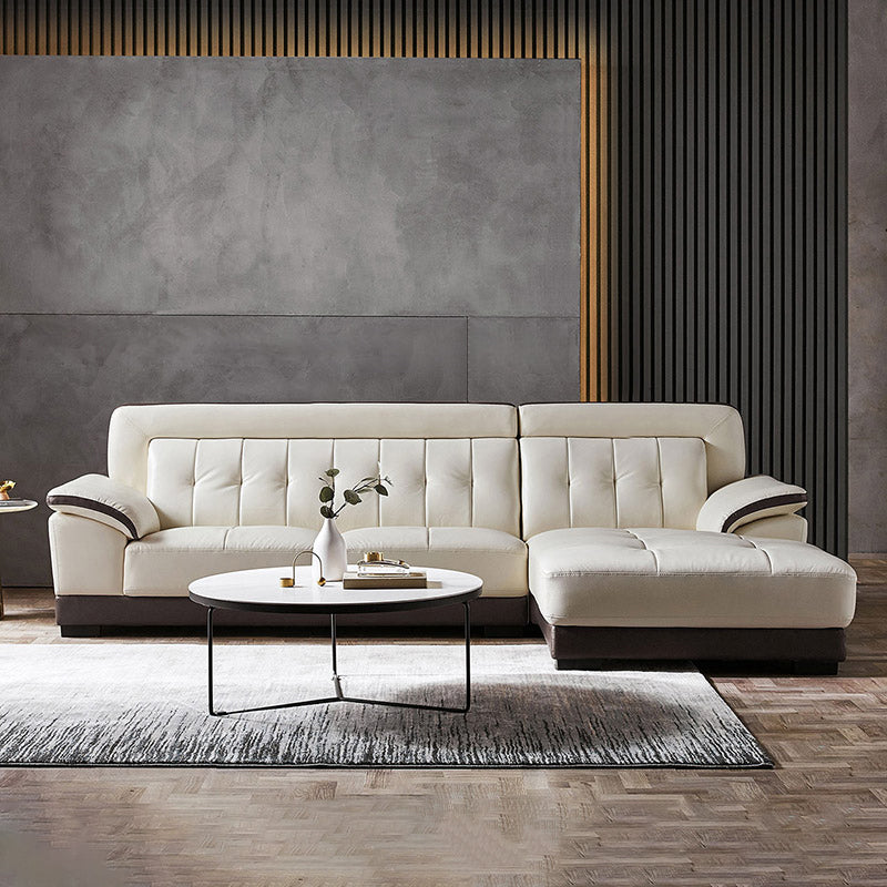 Pillow Top Arm Sectional Sofa with Tufted Genuine Leather Living Room Sectional sofa