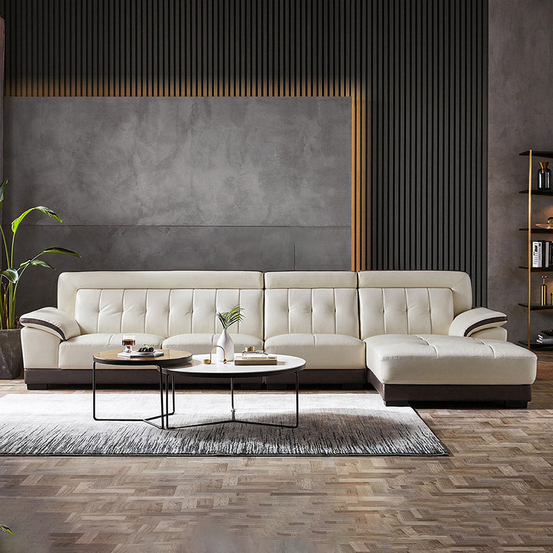 Pillow Top Arm Sectional Sofa with Tufted Genuine Leather Living Room Sectional sofa