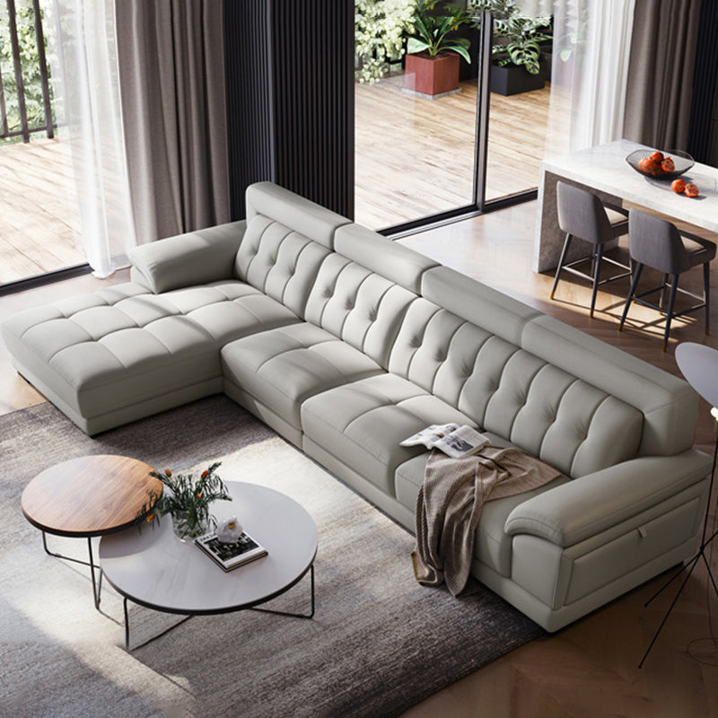 Pillow Top Arm Sectional Sofa with Tufted Genuine Leather Living Room Sectional sofa