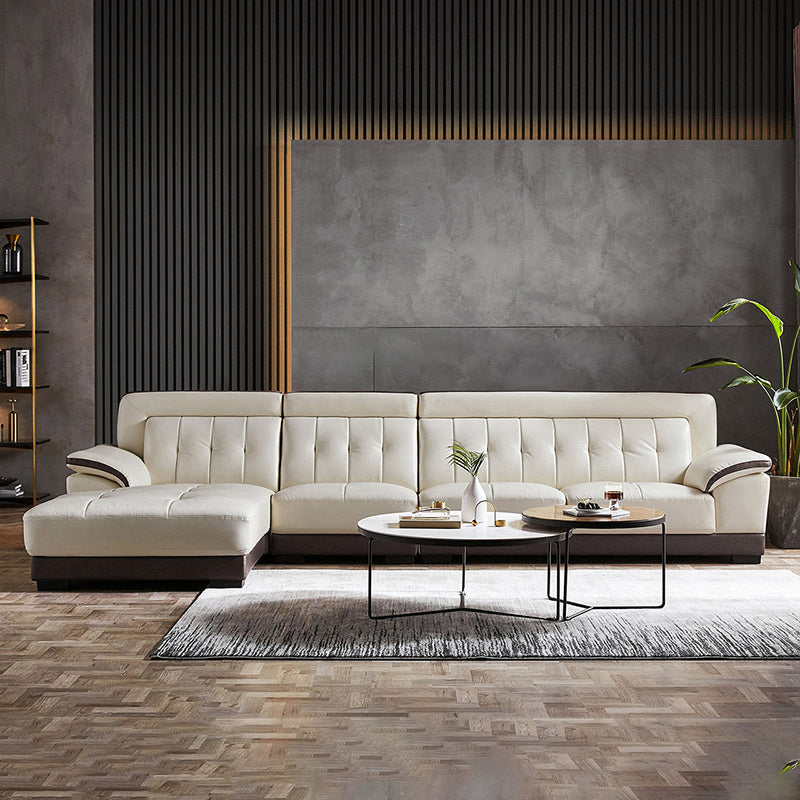 Pillow Top Arm Sectional Sofa with Tufted Genuine Leather Living Room Sectional sofa