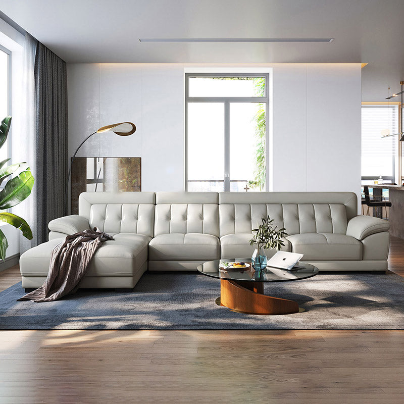 Pillow Top Arm Sectional Sofa with Tufted Genuine Leather Living Room Sectional sofa