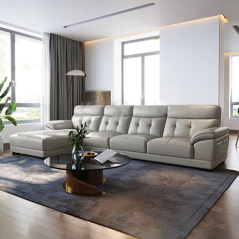 Pillow Top Arm Sectional Sofa with Tufted Genuine Leather Living Room Sectional sofa