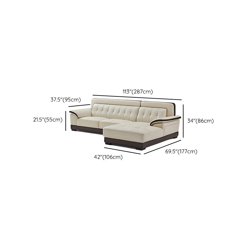 Pillow Top Arm Sectional Sofa with Tufted Genuine Leather Living Room Sectional sofa